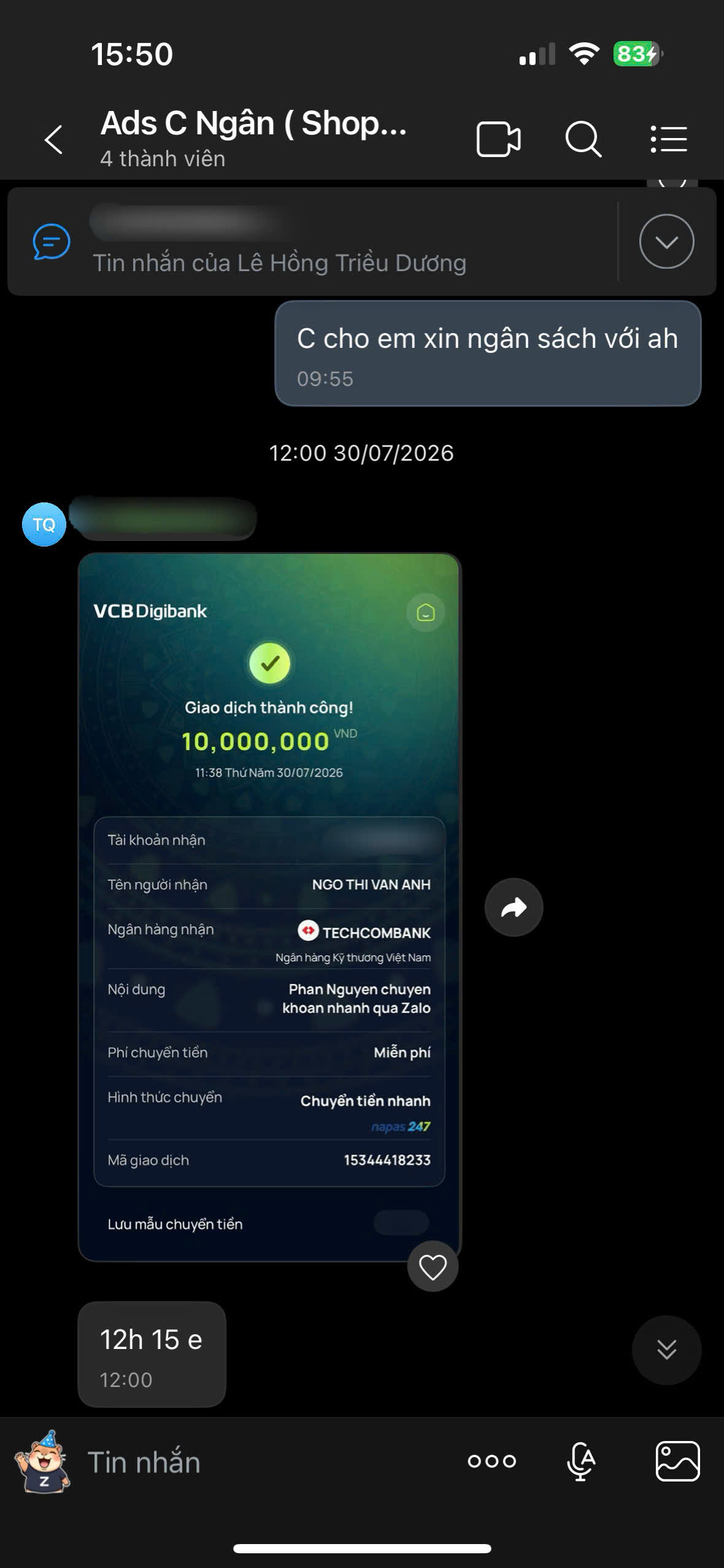 Trao đổi kế hoạch chạy quảng cáo trong nhóm Zalo